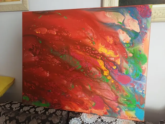 Quadro painel tecnica abstrato tinta acrílica "mar vermelho" 80x100