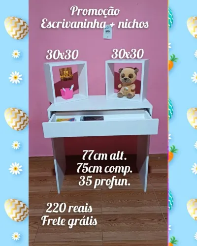 Escrivaninha branca com nichos 77cm alt. 75cm comp. 35 profun.