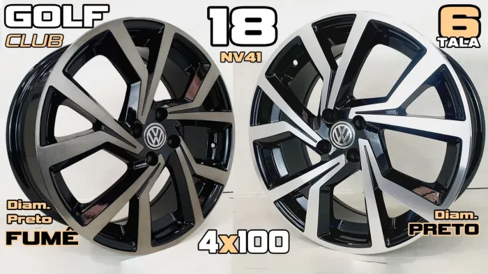 Rodas de liga leve Vw Golf Club aro 18 Nv41 preta com diamantado 4x100 novas
