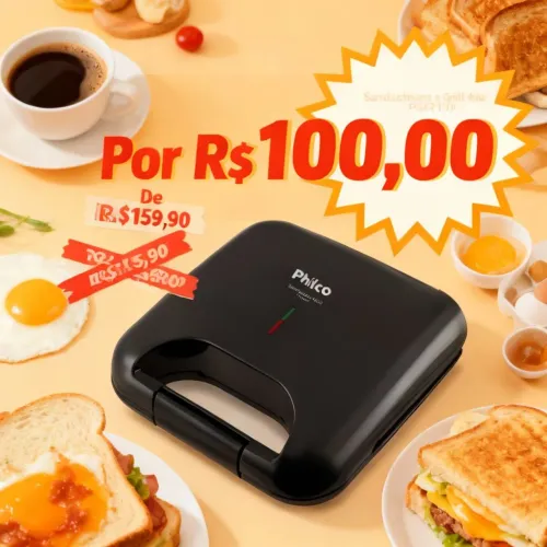 Sanduicheira E Grill Philco Pgr11p Antiaderente 750w Preto /127V