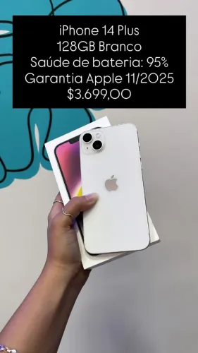 iPhone 14 Plus / 128GB / Branco / Saúde de bateria 95% / R$ 3.710,00