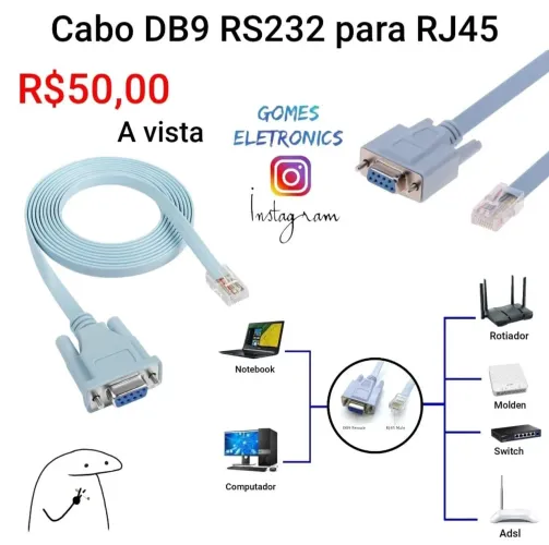 Cabo Rs232 9-pin Serial Para Rj45 Cat5 Ethernet para programação de aparelhos R$50,00<br>