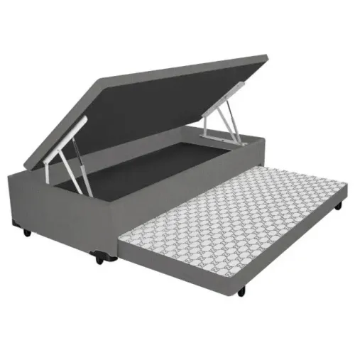 Baú Solteiro Suede Cinza c/ Aux Espuma 41x88x188