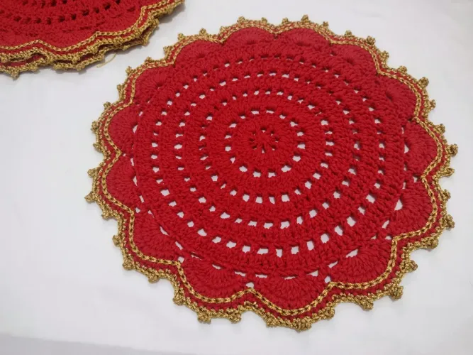 Sousplat de crochê vermelho Natal, unidade 