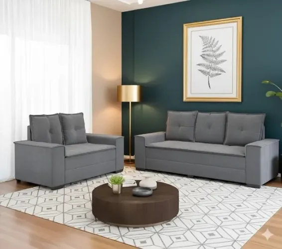 Sofá 2 e 3 lugares Barcelona Cinza (PRODUTO TOTALMENTE NOVO)