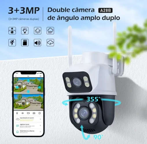 Câmera de Segurança 3+3MP Dupla com Ângulo Amplo