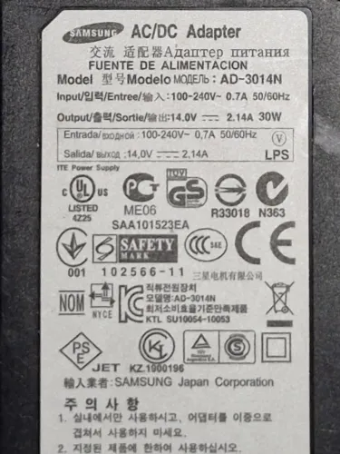 Fonte Carregador Monitor Samsung Original AD-3014N Usada