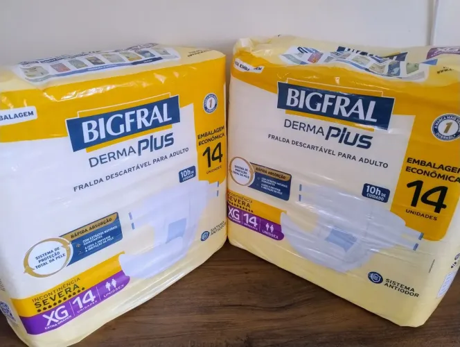 28 Fraldas (02 pacotes) Adulto Bigfral Derma Plus XG -  Kit 02 pacotes com 14 uni cada.