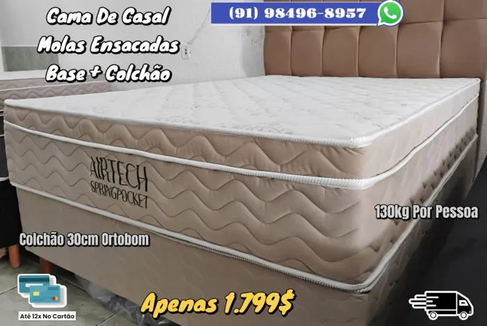 Cama Box Casal com Colchão Ortobom 30cm Molas Ensacadas