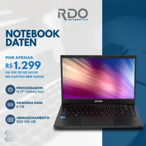 Notebook Daten i5 7ª Geração 8GB SSD 256GB - Desempenho rápido e preço baixo!