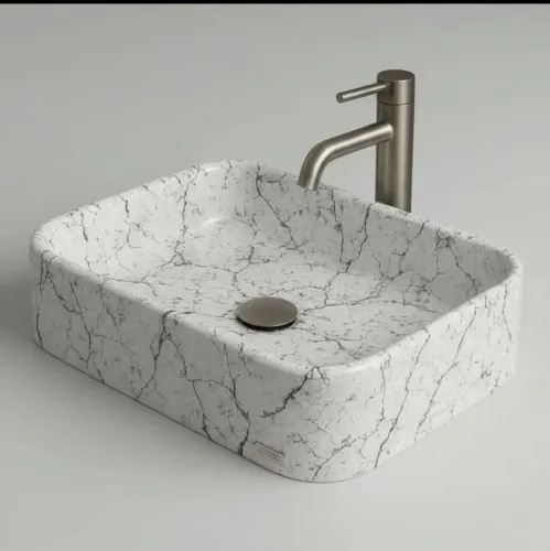 Cuba De Concreto Alto Padrão Exclusiva Apoio para Banheiro Efeito Mármore Branco 40x28cm