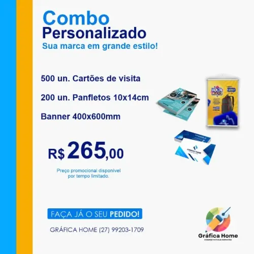 Combo Gráfica Completo: Cartões + Panfletos + Banner!