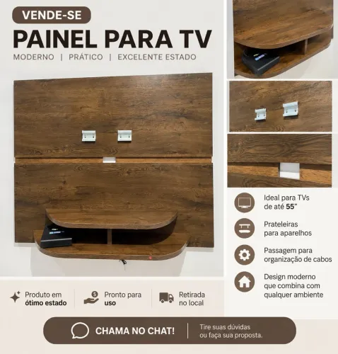 Painel para TV em Madeira - Moderno e com Prateleiras