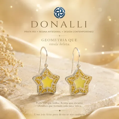 Brinco DONALLI estrela em Prata 950 com Resina Artesanal