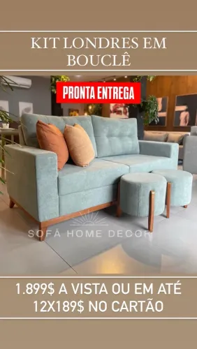 Sofá e puffs em bouclê ENTREGA IMEDIATA