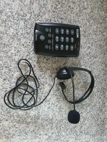 Telefone Headset preto base discagem fixo - Marca Elgin