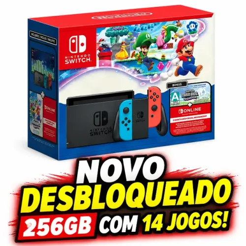 Nintendo Switch V2 Novo Desbloqueado 256gb