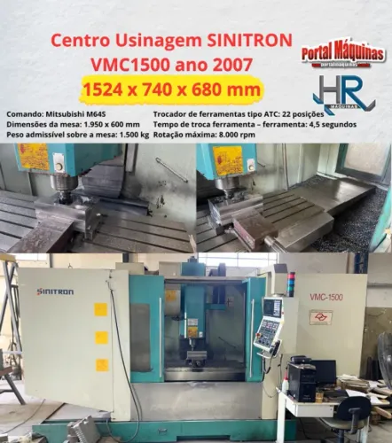 Centro Usinagem SINITRON VMC1500 ano 2007 - 1524 x 740 x 680 mm