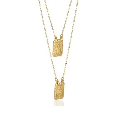 escapulário sagrado coração de jesus e nossa senhora do carmo de ouro amarelo 18k 60cm