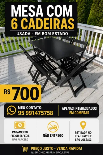 Mesa 7 lugares dobrável (madeira)