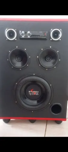 Caixa Residencial Completa Sub Sturdy 12" + Médio e Tweeter Bomber + Taramps + Fonte