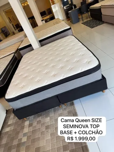 Cama box Queen COM COLCHÃO TOP SEMINOVO - Entrego!