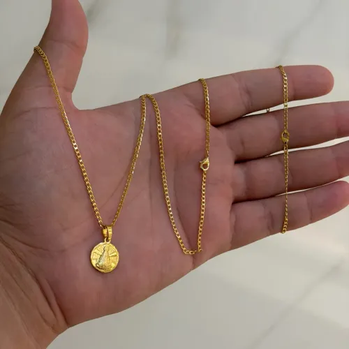 Corrente pulseira e pingente banhado a ouro 18