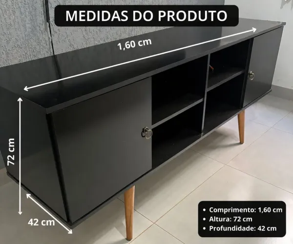 RACK PRETO 160cm PARA TV ATÉ 65" (NOVO)