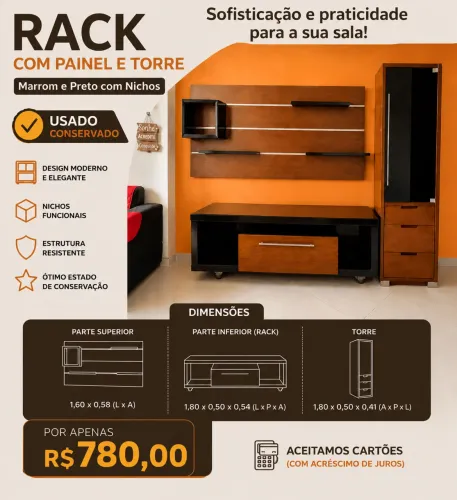 Rack com painel de parede e torre