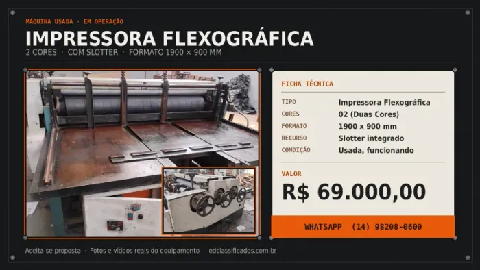 110 Impressora Flexografica 02 Cores, 1900 X 900, Slotter R$ 69.000,00 WhatsApp +551498208