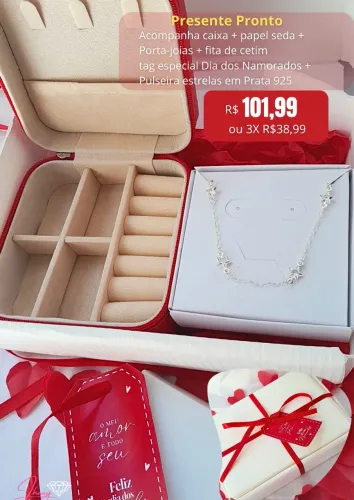 Kit presente dia dos namorados com pulseira em prata 925
