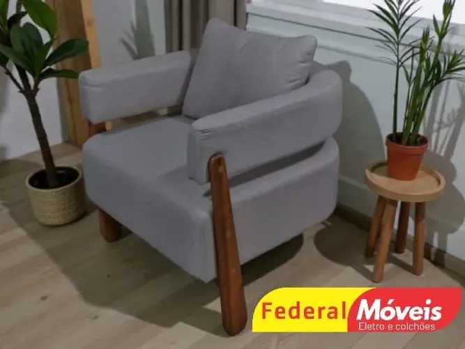 Poltrona em Linho Bege e Cinza ENTREGA HOJE