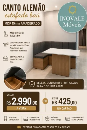 Conjunto Canto Alemão com mesa / MDF 15mm Amadeirado