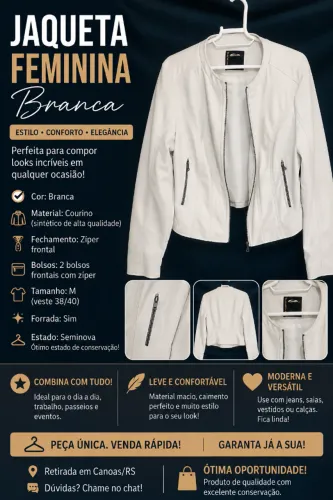 Jaqueta feminina branca courino M 38 40 