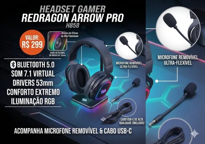 Headset Gamer Redragon Arrow Pro H858