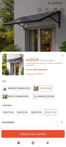Toldo [200x70cm] Novo Na Caixa Lacrado (Nunca Usado)