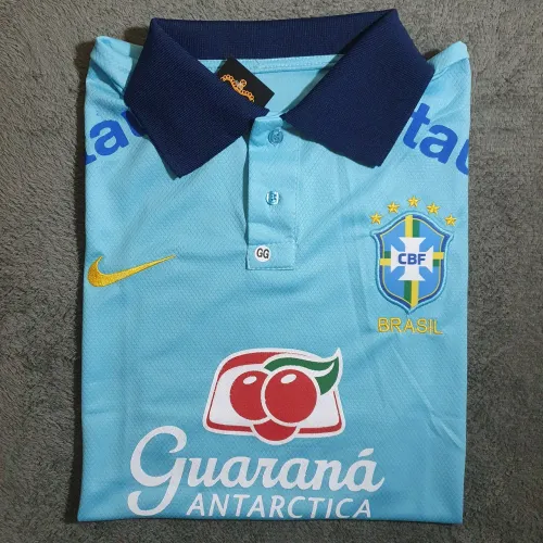 Camisa do  Brasil Azul de Gola Polo e Patrocínios