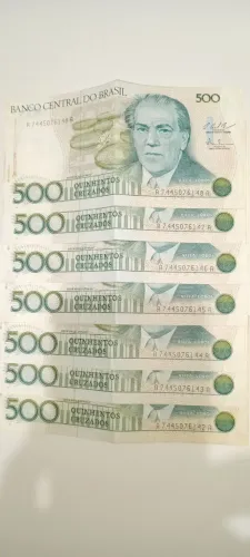 Notas sequenciais dinheiro novissimas, sem uso. Numeração sequencial, 500 cruzados