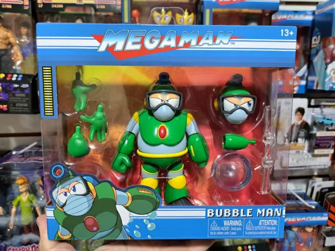 Action Figure Boneco Bubble Man do Mega Man 14 Cm Articulado Jada Toys Novo e Lacrado
