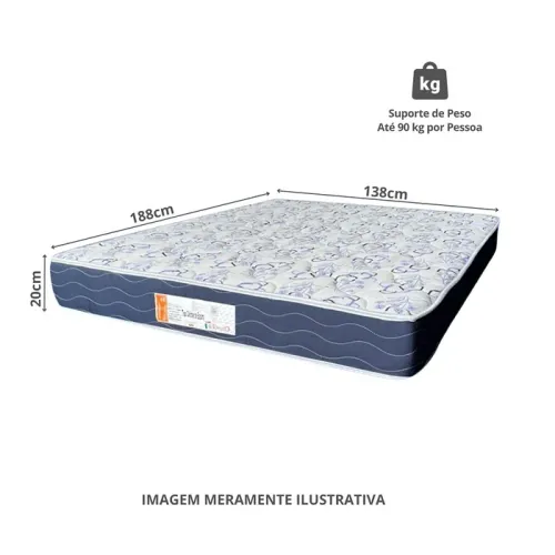 Colchão Casal Espuma D28 138X188X20 Exclusive Azul - Topázio 