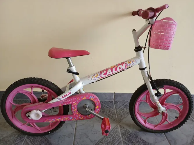 Bicicleta Infantil Aro 16" Caloi Ceci Branco e Rosa com Cestinha 