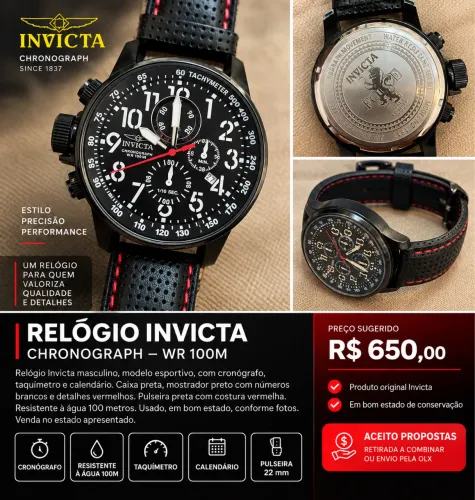Relógio Invicta Chronograph WR 100M - Preto