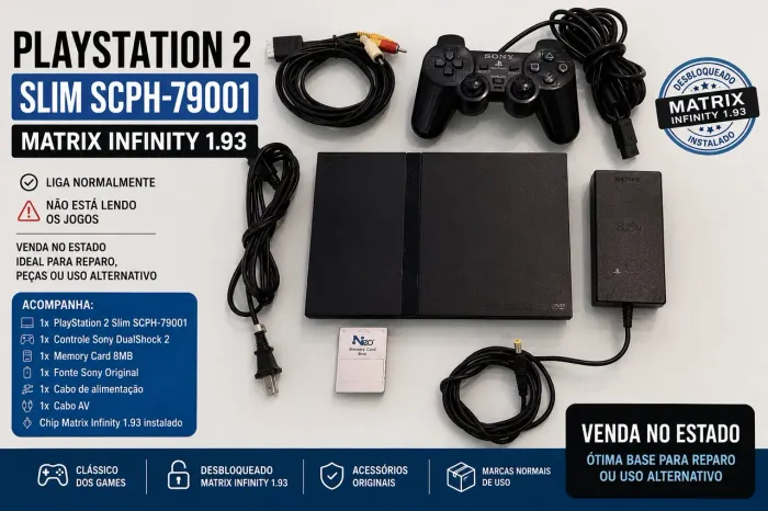 PlayStation 2 Slim Sony + Controle + Memory Card + Matrix Infinity