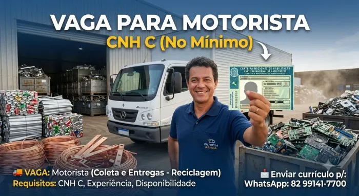 Vaga para motorista na área da reciclagem 