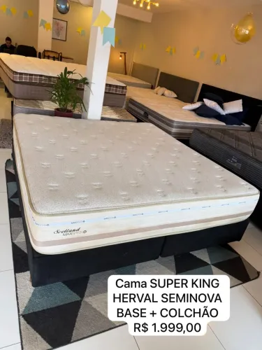 Cama KING HERVAL COM COLCHÃO KING SEMINOVO - Entrega grátis! 