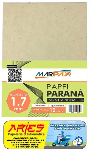 PAPEL PARANÁ PARA CARTONAGEM 1,7 MM A3 42,5 X 30,5 CM 10 UNIDADES MARPAX