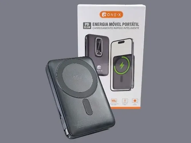 Power Bank Magnético 22.5W com Suporte e Carregamento Rápido