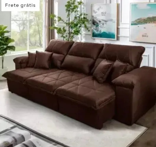 SOFÁ RETRATIL/RECLINAVEL TRENTO 2,30m SUEDE VELUT MARRON