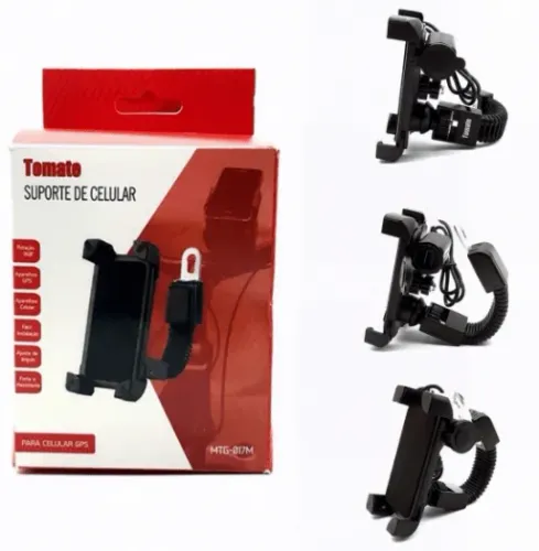 Suporte de Celular para Moto e Bike com Haste Flexível e Carregador USB