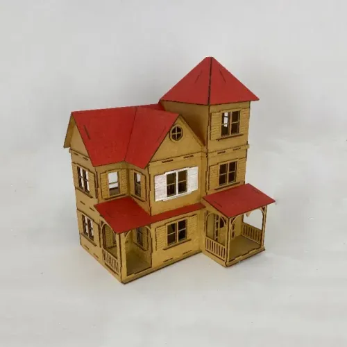 Casinha para boneca Polly de MDF com telhado pintado e 18 peças de móveis
